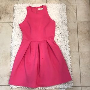 a bright pink dress
